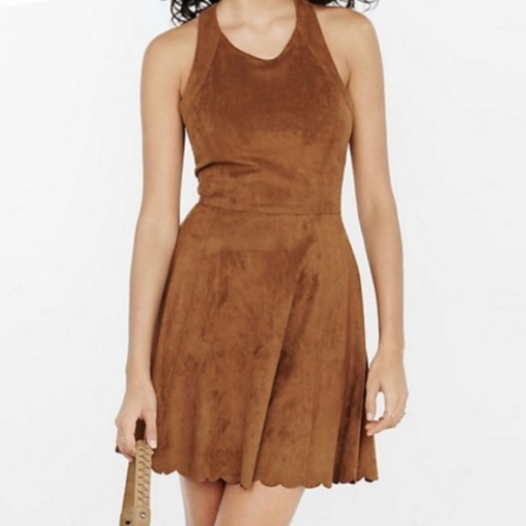 Express Dresses & Skirts - Express Women Brown Suede Like Dress Size Small Scalloped Hem Sleeveless